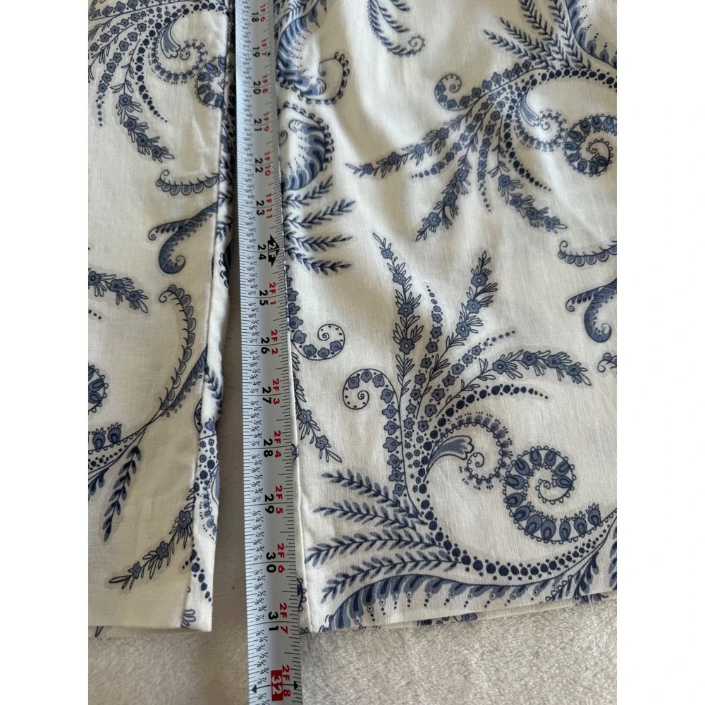 Banana Republic High Rise Linen Blend Paisley Wide Leg Pants 4 Coastal Resort